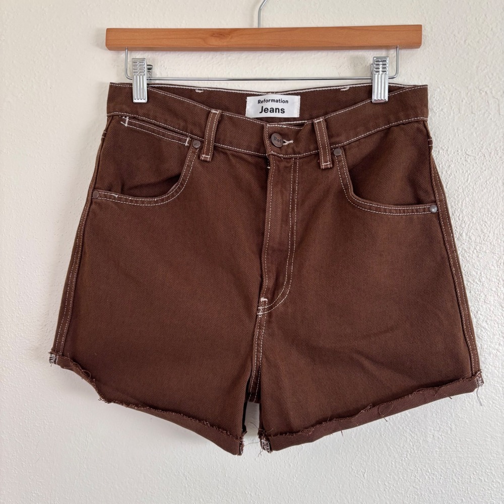 Reformation cowboy high rise straight Jean shorts chocolate brown size 27